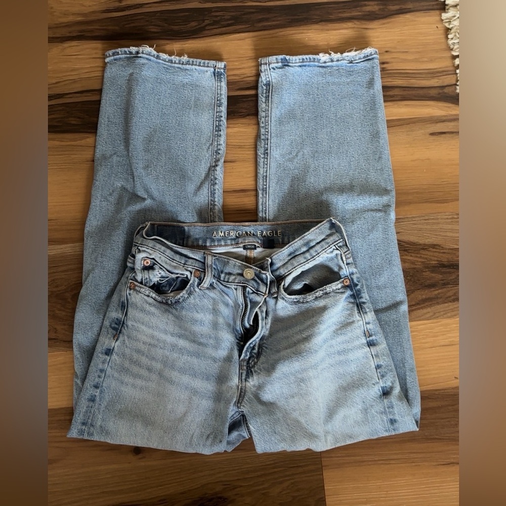 American Eagle Outfitters Faded Light Blue Straight Leg Jeans